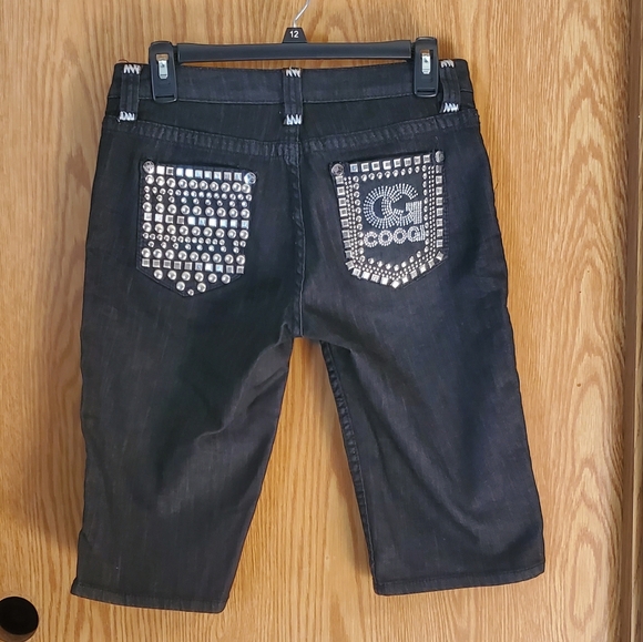 Y2K COOGI black denim bermuda shorts with stud detail stretch cotton size 9/10 - Picture 6 of 15